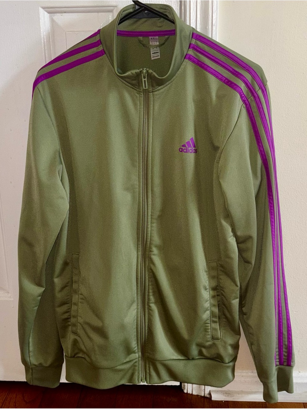 adidas Olive Green Track Jacket with Purple Stripes